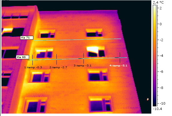 Тепловизионный контроль ограждающих конструкций квартир 9-ти этажного жилого  дома.