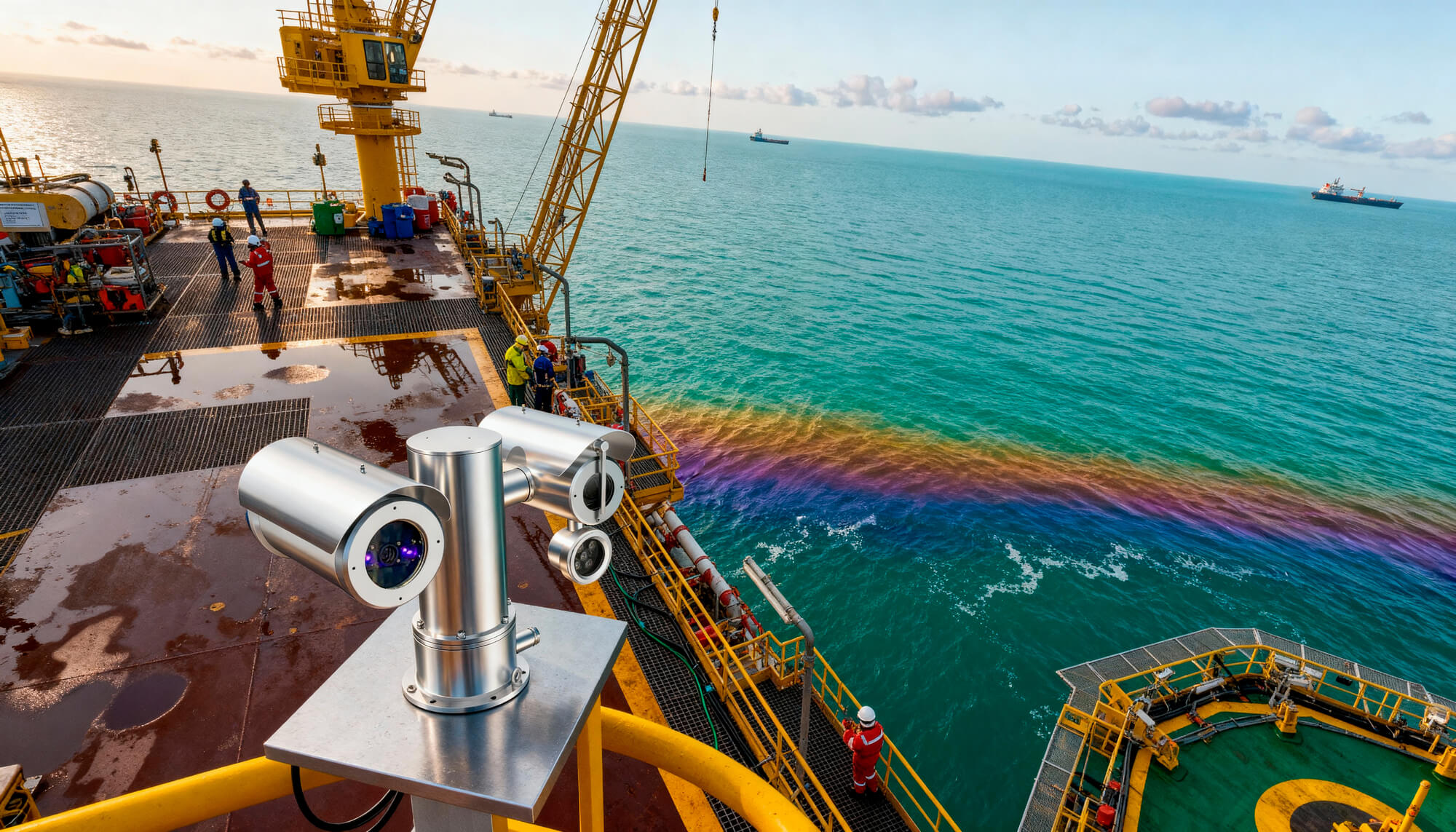 Детектор утечек нефти на нефтяной платформе