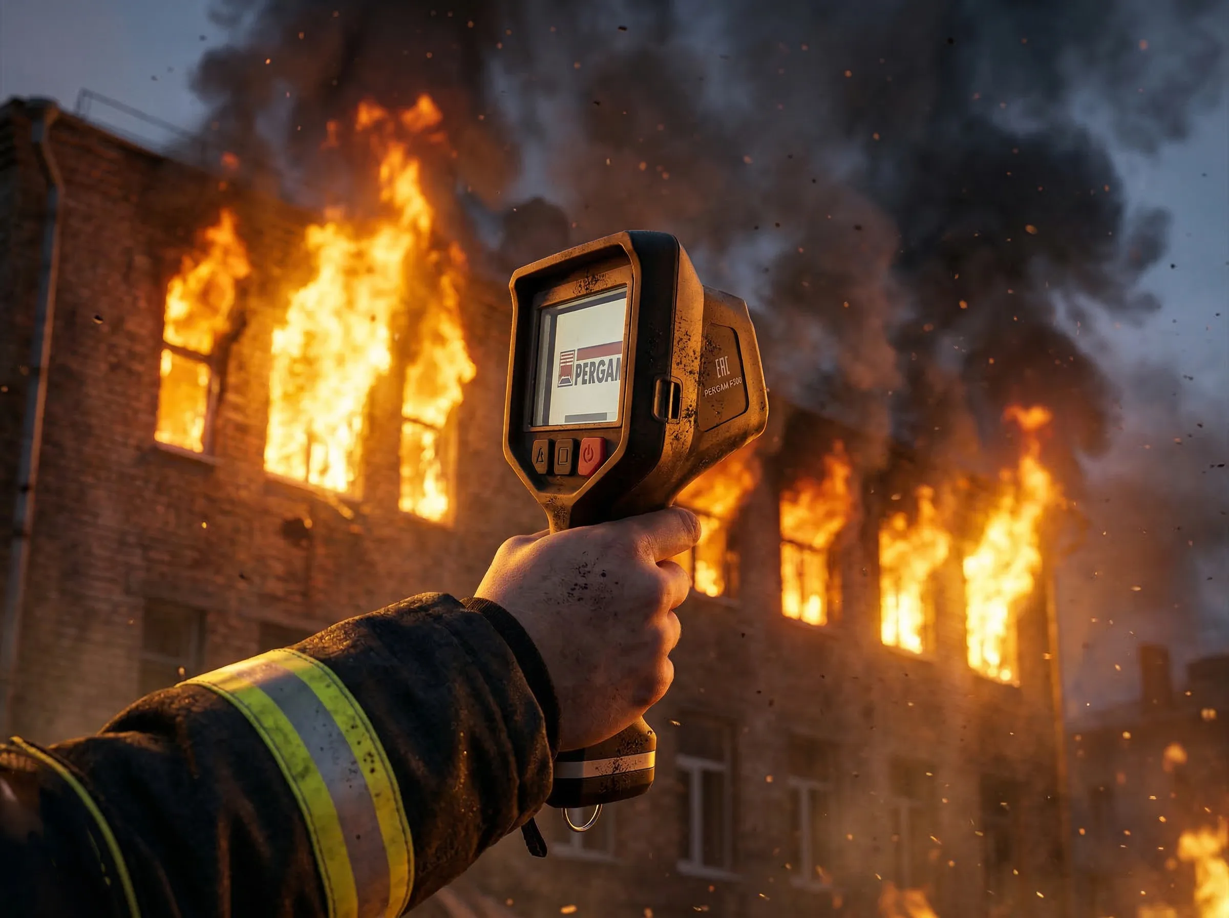 Пожарный использует тепловизор