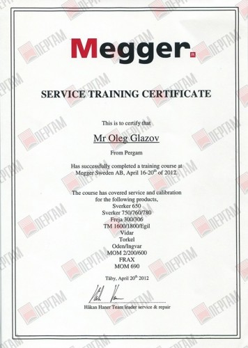 Сертификат MEGGER